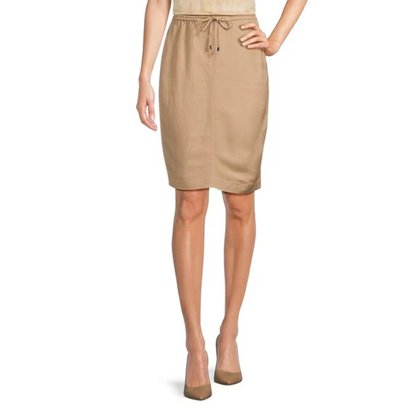 Calvin Klein Women Linen Blend Elastic Waistband Skirt Nomad Size 16